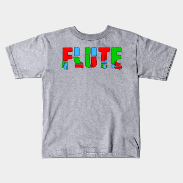 Colorful Flute Patchwork Text Kids T-Shirt by Barthol Graphics